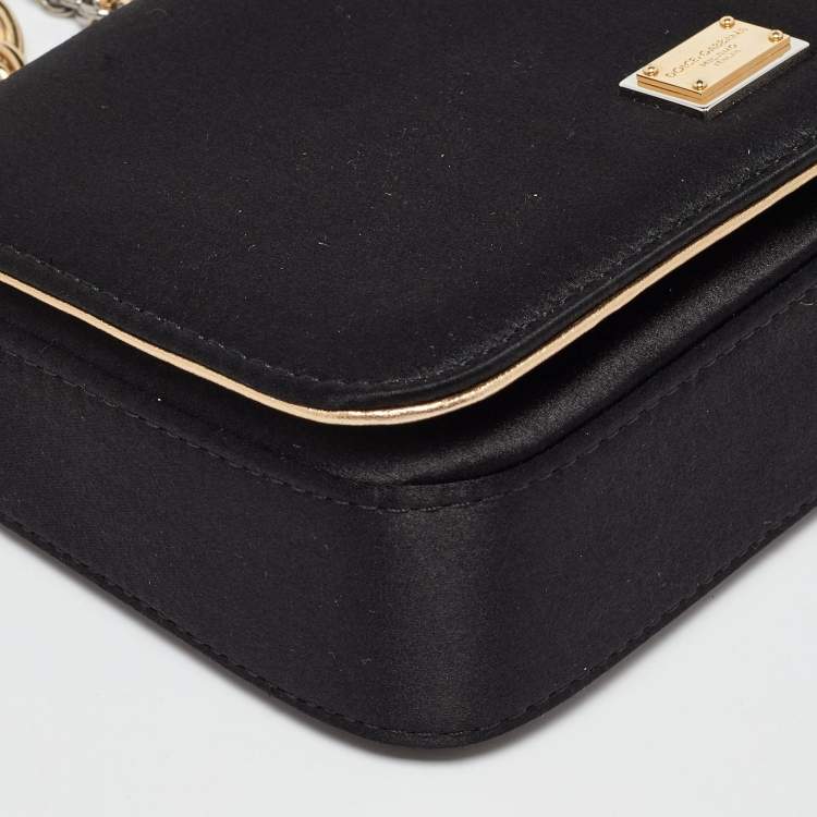 Pre Owned Dolce & Gabbana Black Satin Flap Chain Shoulder Bag