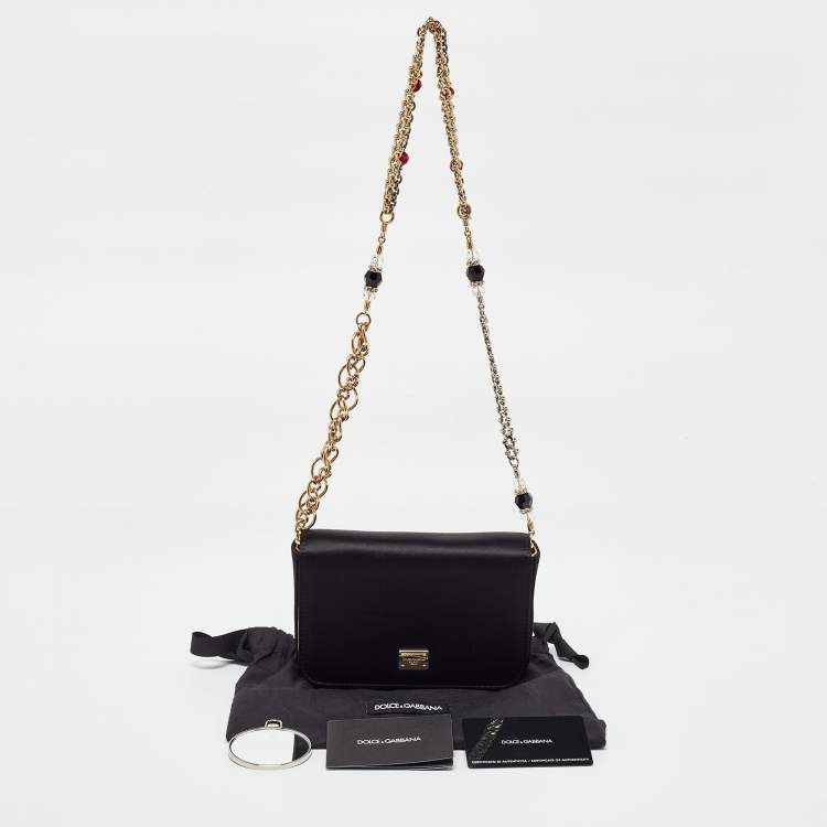 Pre Owned Dolce & Gabbana Black Satin Flap Chain Shoulder Bag