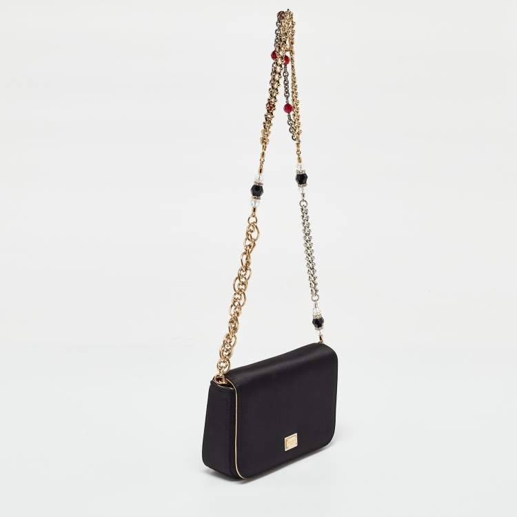Pre Owned Dolce & Gabbana Black Satin Flap Chain Shoulder Bag