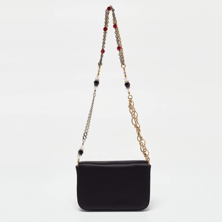 Pre Owned Dolce & Gabbana Black Satin Flap Chain Shoulder Bag