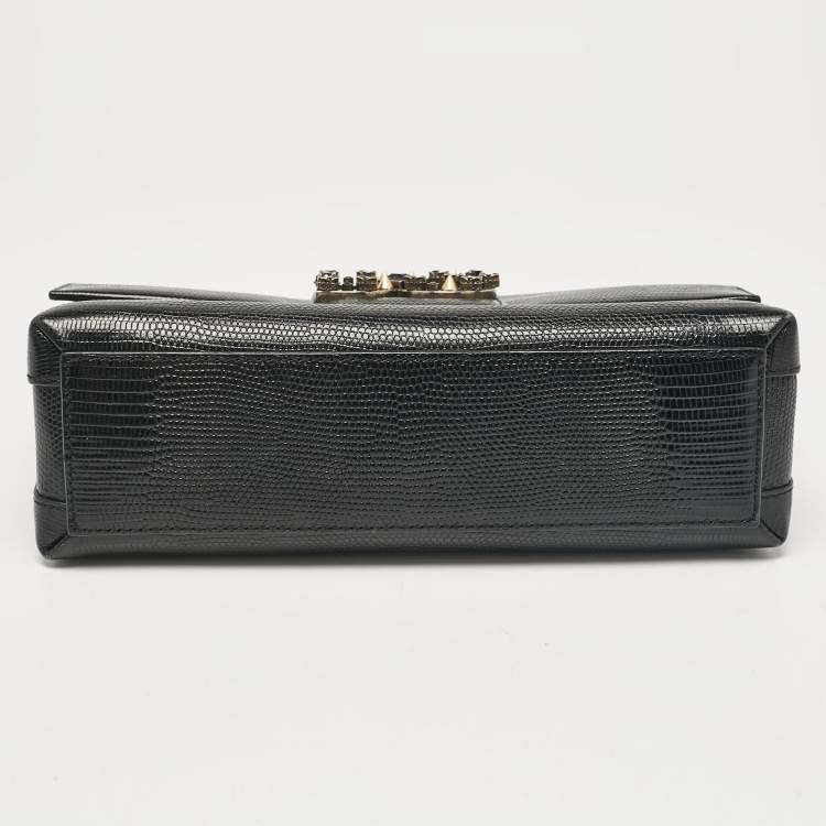Pre Owned Dolce & Gabbana Black Lizard Embossed Leather DG Millennials Shoulder Bag