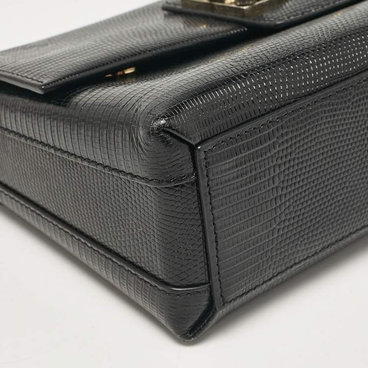 Pre Owned Dolce & Gabbana Black Lizard Embossed Leather DG Millennials Shoulder Bag