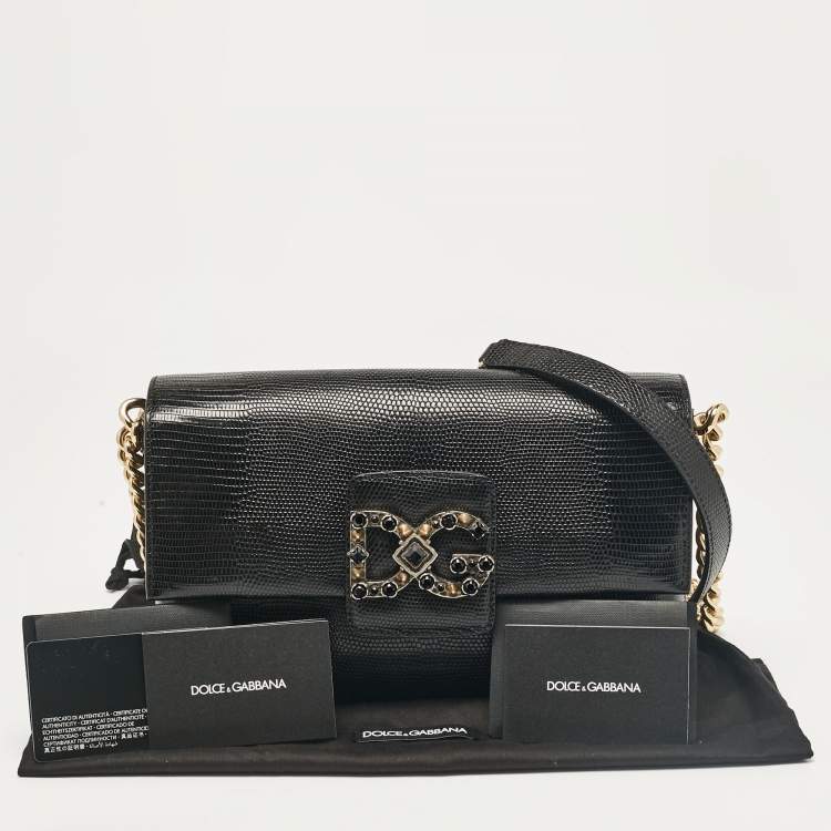 Pre Owned Dolce & Gabbana Black Lizard Embossed Leather DG Millennials Shoulder Bag