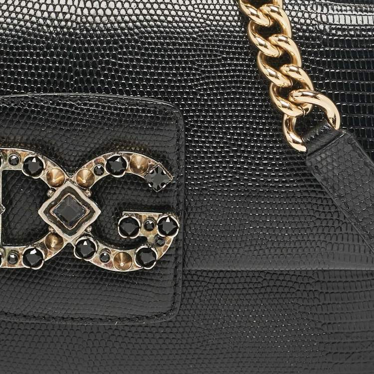 Pre Owned Dolce & Gabbana Black Lizard Embossed Leather DG Millennials Shoulder Bag