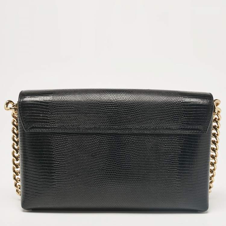 Pre Owned Dolce & Gabbana Black Lizard Embossed Leather DG Millennials Shoulder Bag