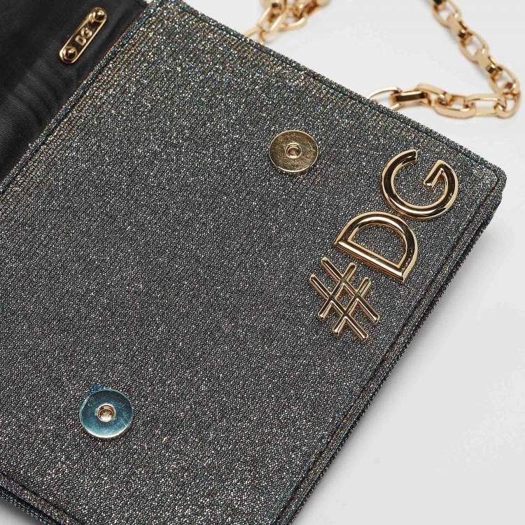 Pre Owned Dolce & Gabbana Blue/Gold Lurex Fabric DG Girls Flap Shoulder Bag