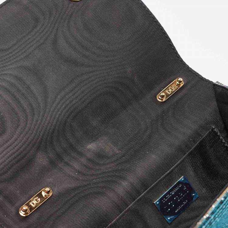 Pre Owned Dolce & Gabbana Blue/Gold Lurex Fabric DG Girls Flap Shoulder Bag