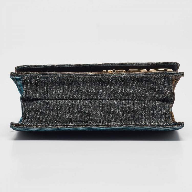 Pre Owned Dolce & Gabbana Blue/Gold Lurex Fabric DG Girls Flap Shoulder Bag