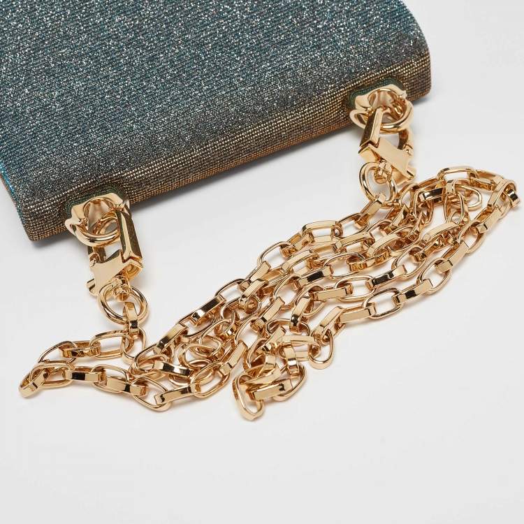 Pre Owned Dolce & Gabbana Blue/Gold Lurex Fabric DG Girls Flap Shoulder Bag