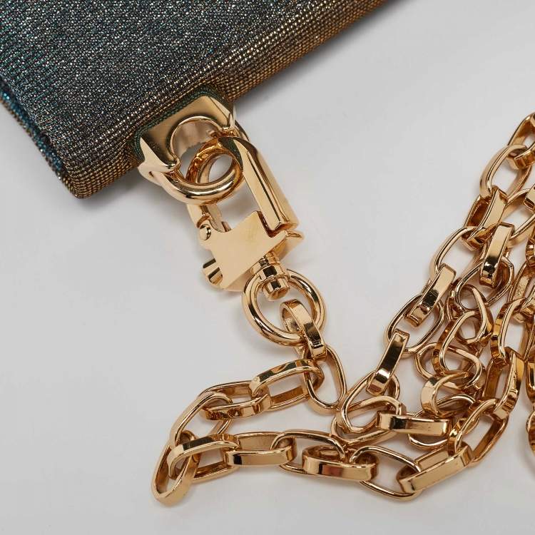 Pre Owned Dolce & Gabbana Blue/Gold Lurex Fabric DG Girls Flap Shoulder Bag