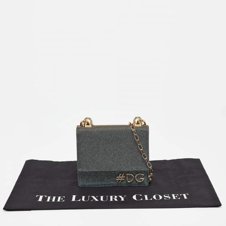 Pre Owned Dolce & Gabbana Blue/Gold Lurex Fabric DG Girls Flap Shoulder Bag