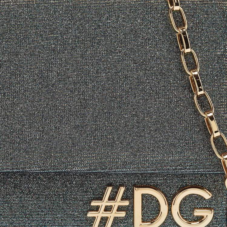 Pre Owned Dolce & Gabbana Blue/Gold Lurex Fabric DG Girls Flap Shoulder Bag