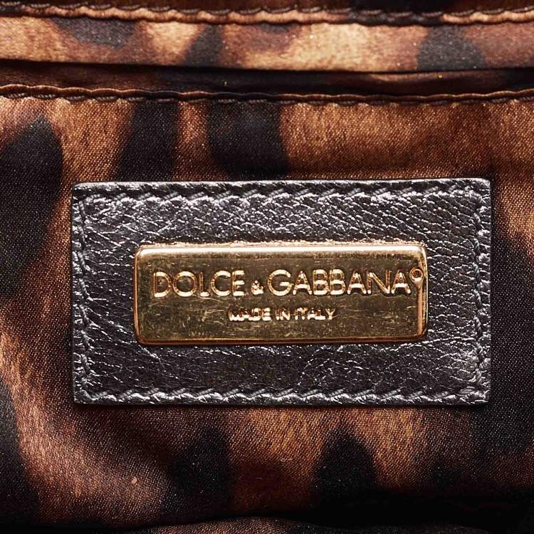 Pre Owned Dolce & Gabbana Black/Grey Leather and Sequins Crystals Embellished Frame Chain Clutch