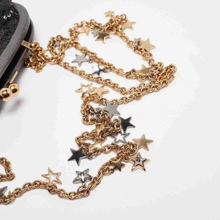 Pre Owned Dolce & Gabbana Black/Grey Leather and Sequins Crystals Embellished Frame Chain Clutch