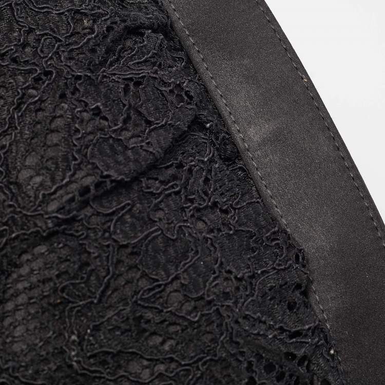 Pre Owned Dolce & Gabbana Black Lace and Satin Turnlock Frame Chain Clutch