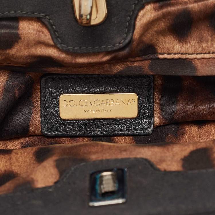 Pre Owned Dolce & Gabbana Black Lace and Satin Turnlock Frame Chain Clutch