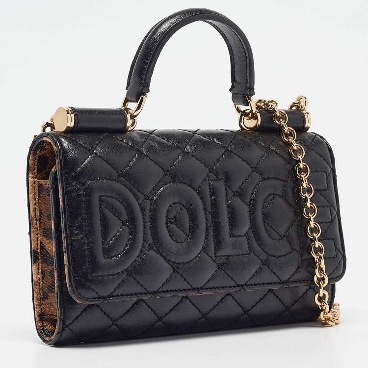 Pre Owned Dolce & Gabbana Black Leather Miss Sicily Von Wallet On Chain