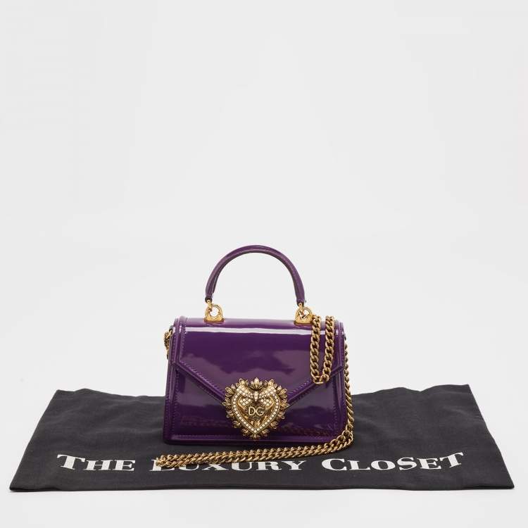 Pre Owned Dolce & Gabbana Purple Patent Leather Small Devotion Top Handle Bag