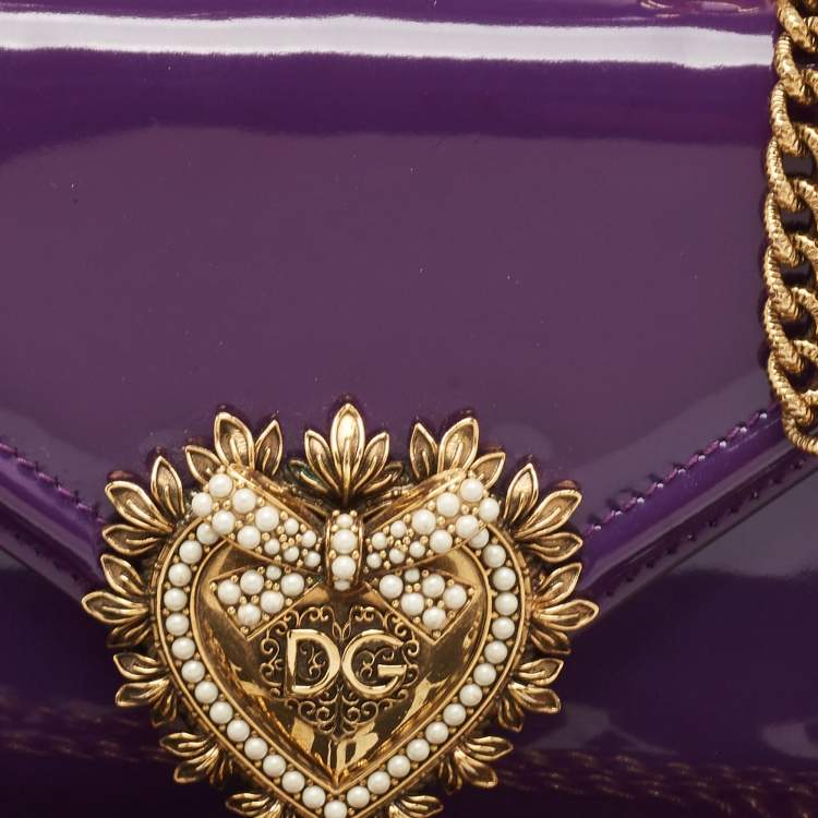 Pre Owned Dolce & Gabbana Purple Patent Leather Small Devotion Top Handle Bag