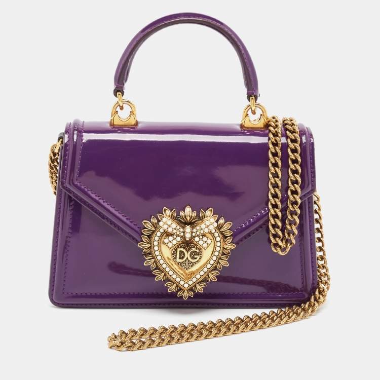 Pre Owned Dolce & Gabbana Purple Patent Leather Small Devotion Top Handle Bag