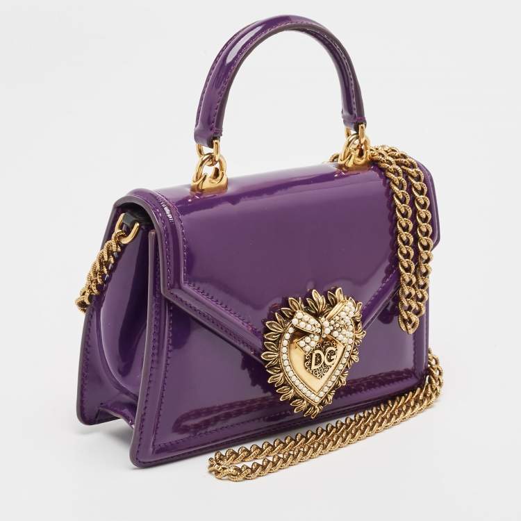 Pre Owned Dolce & Gabbana Purple Patent Leather Small Devotion Top Handle Bag