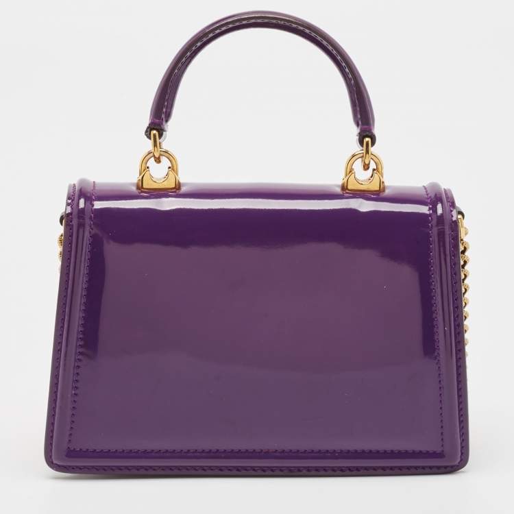 Pre Owned Dolce & Gabbana Purple Patent Leather Small Devotion Top Handle Bag