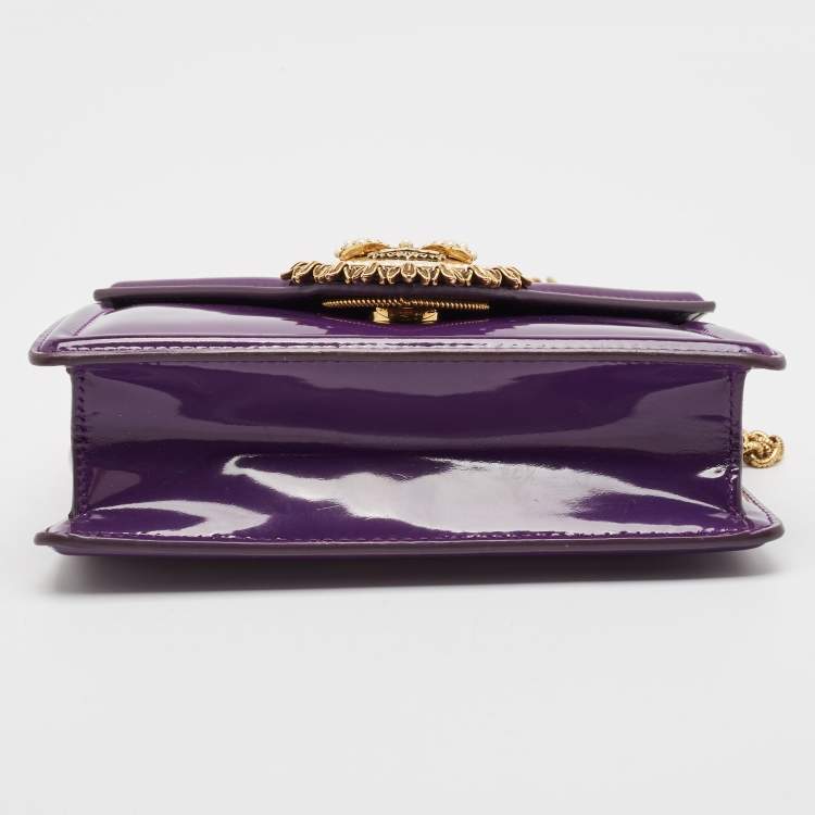 Pre Owned Dolce & Gabbana Purple Patent Leather Small Devotion Top Handle Bag