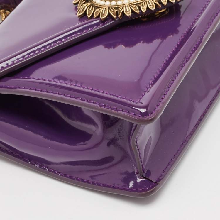 Pre Owned Dolce & Gabbana Purple Patent Leather Small Devotion Top Handle Bag