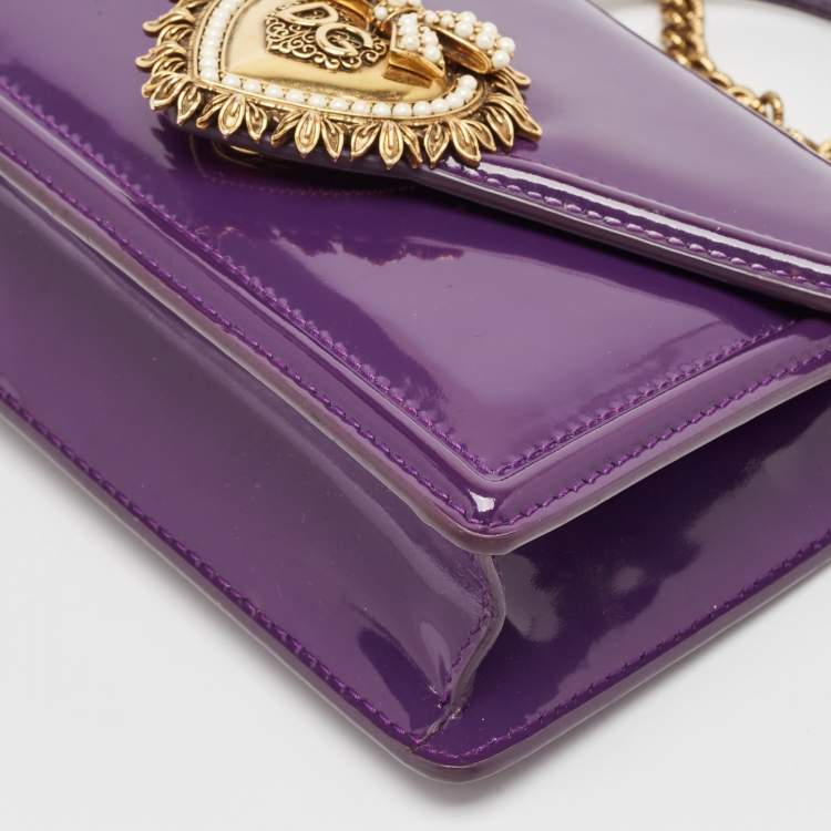 Pre Owned Dolce & Gabbana Purple Patent Leather Small Devotion Top Handle Bag