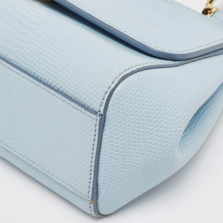 Pre Owned Dolce & Gabbana Light Blue Lizard Embossed Leather Small Miss Sicily Top Handle Bag