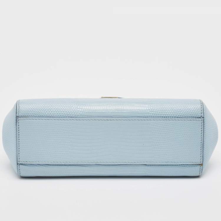 Pre Owned Dolce & Gabbana Light Blue Lizard Embossed Leather Small Miss Sicily Top Handle Bag