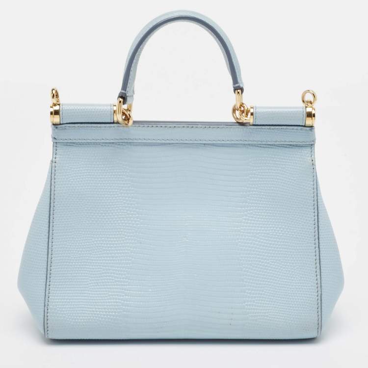 Pre Owned Dolce & Gabbana Light Blue Lizard Embossed Leather Small Miss Sicily Top Handle Bag