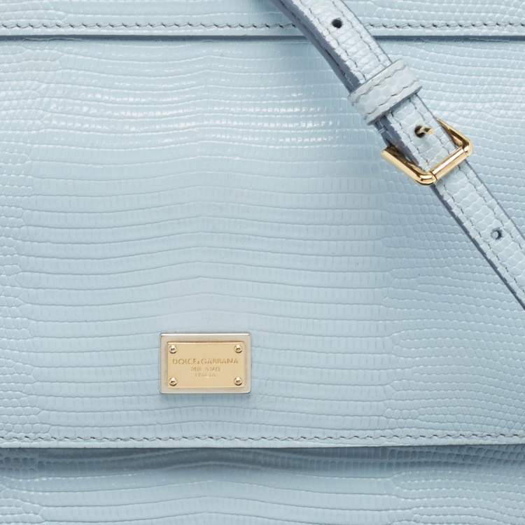 Pre Owned Dolce & Gabbana Light Blue Lizard Embossed Leather Small Miss Sicily Top Handle Bag