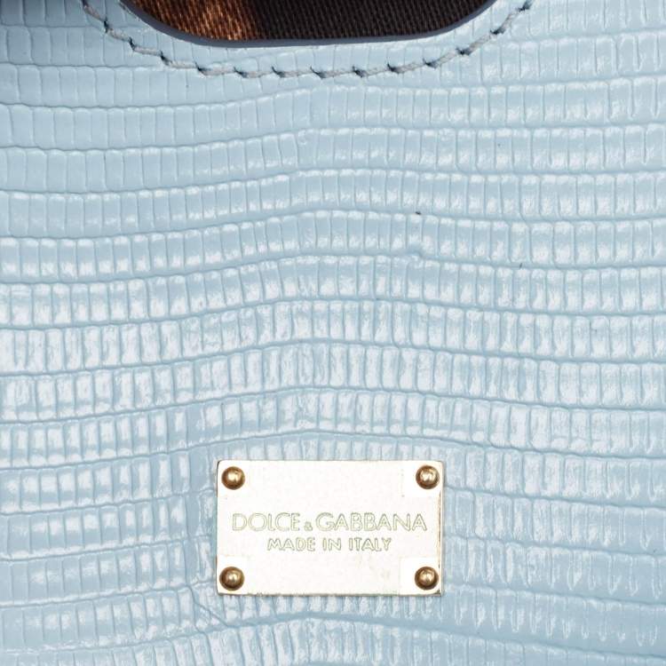 Pre Owned Dolce & Gabbana Light Blue Lizard Embossed Leather Small Miss Sicily Top Handle Bag