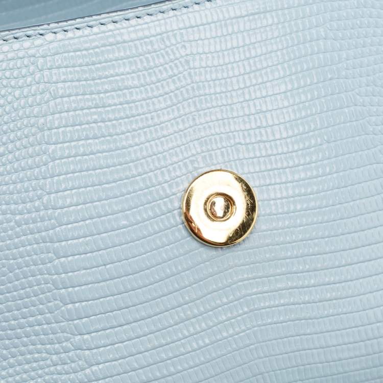 Pre Owned Dolce & Gabbana Light Blue Lizard Embossed Leather Small Miss Sicily Top Handle Bag