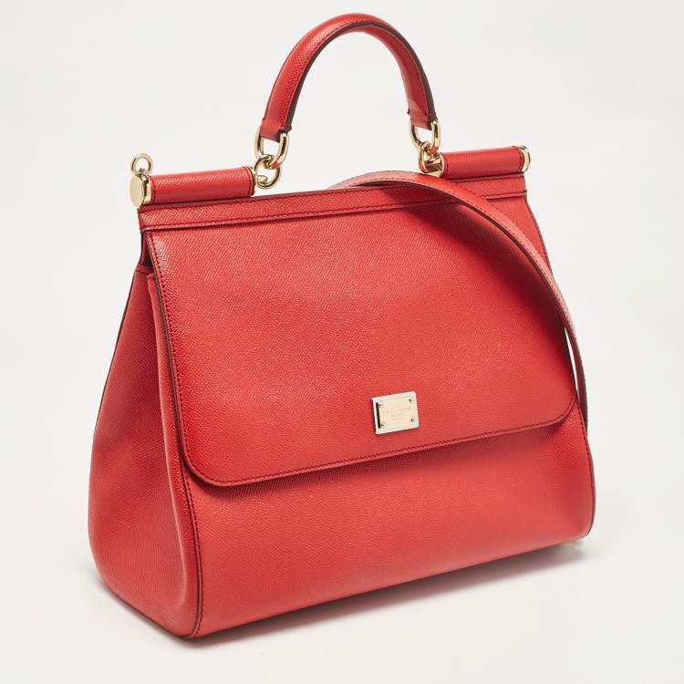 Pre Owned Dolce & Gabbana Red Leather Large Miss Sicily Top Handle Bag