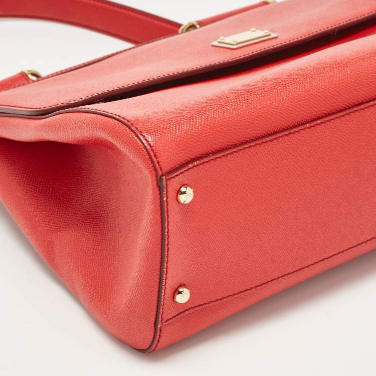 Pre Owned Dolce & Gabbana Red Leather Large Miss Sicily Top Handle Bag