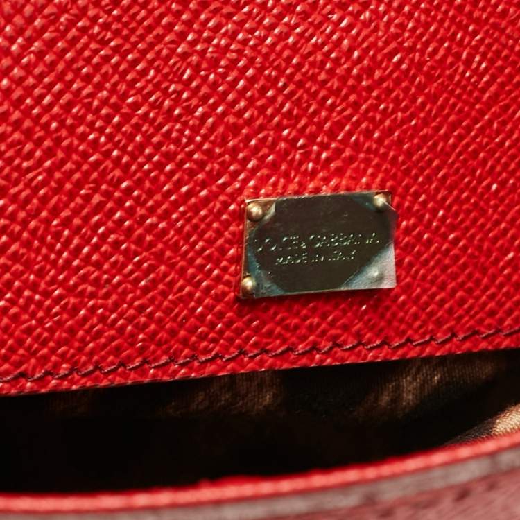 Pre Owned Dolce & Gabbana Red Leather Large Miss Sicily Top Handle Bag