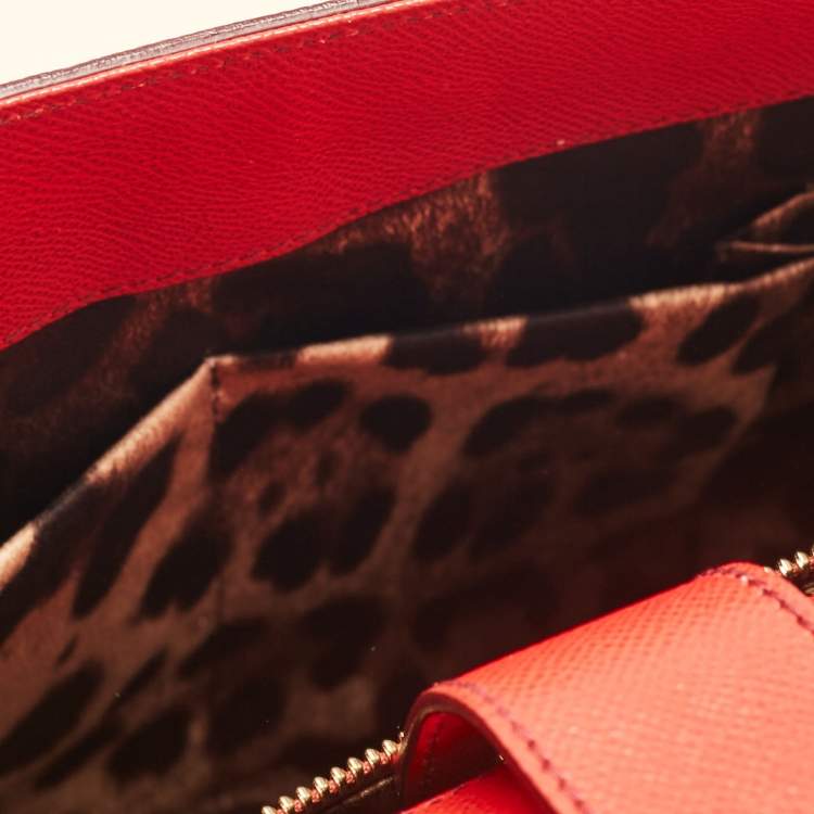 Pre Owned Dolce & Gabbana Red Leather Large Miss Sicily Top Handle Bag