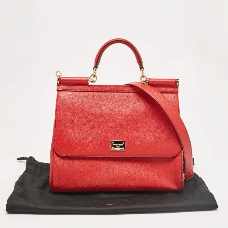Pre Owned Dolce & Gabbana Red Leather Large Miss Sicily Top Handle Bag