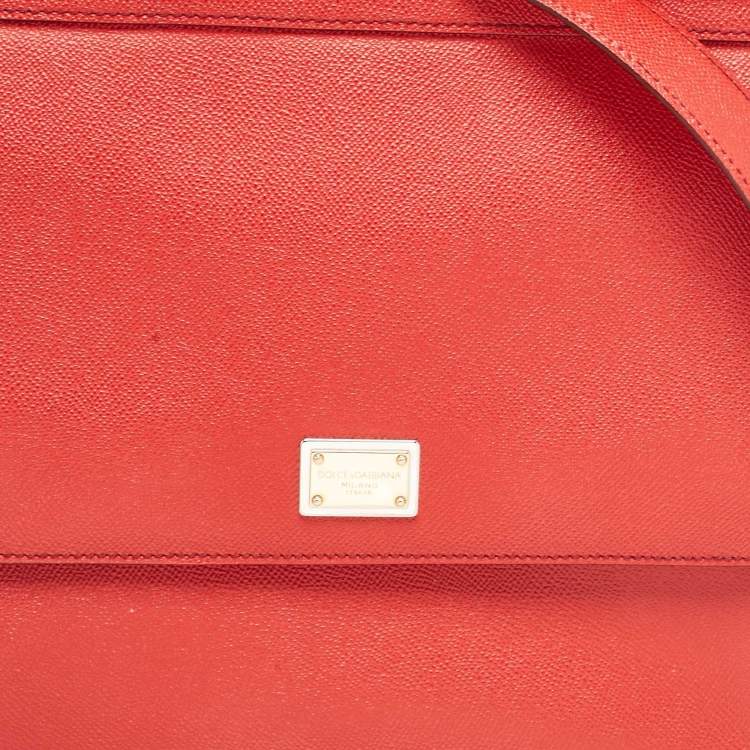 Pre Owned Dolce & Gabbana Red Leather Large Miss Sicily Top Handle Bag