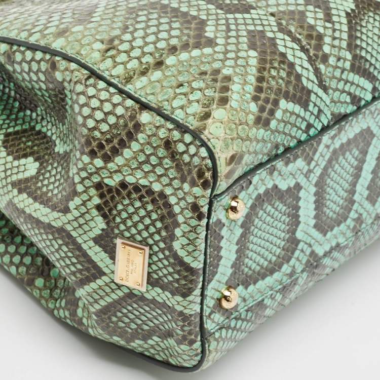 Pre Owned Dolce & Gabbana Green Python Miss Sicily Shopper Tote