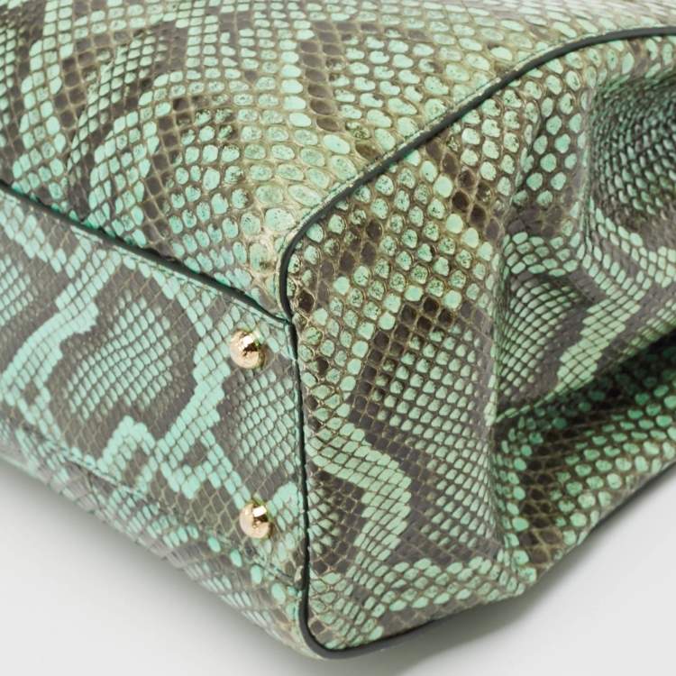 Pre Owned Dolce & Gabbana Green Python Miss Sicily Shopper Tote