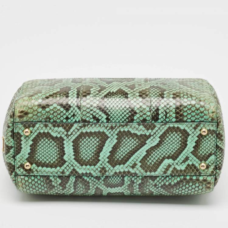 Pre Owned Dolce & Gabbana Green Python Miss Sicily Shopper Tote