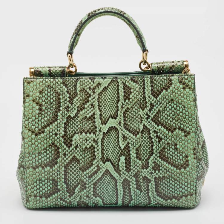 Pre Owned Dolce & Gabbana Green Python Miss Sicily Shopper Tote