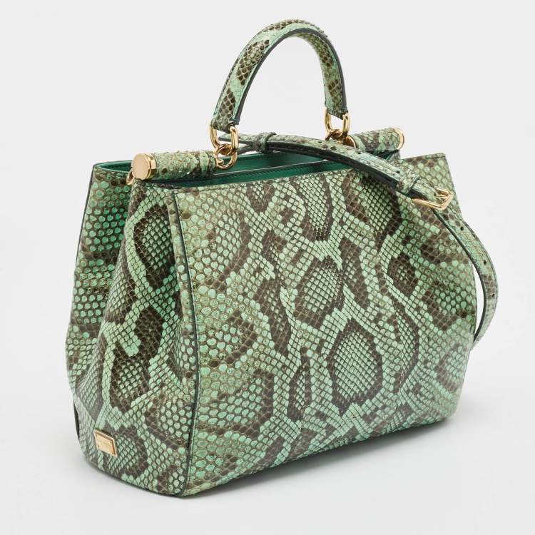 Pre Owned Dolce & Gabbana Green Python Miss Sicily Shopper Tote