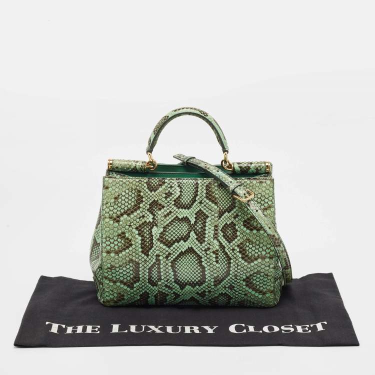 Pre Owned Dolce & Gabbana Green Python Miss Sicily Shopper Tote