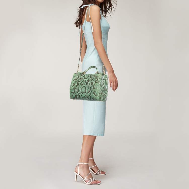 Pre Owned Dolce & Gabbana Green Python Miss Sicily Shopper Tote