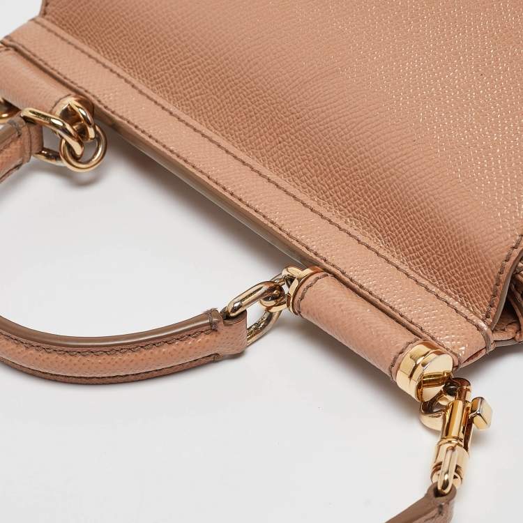 Pre Owned Dolce & Gabbana Beige Leather Small Miss Sicily Top Handle Bag