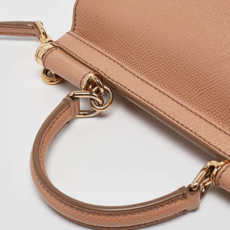 Pre Owned Dolce & Gabbana Beige Leather Small Miss Sicily Top Handle Bag